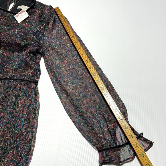 LOFT Dress Size XXS P Petite Long Sleeve Paisley Sheer Sleeve Chiffon Boho NWT - Picture 11 of 12